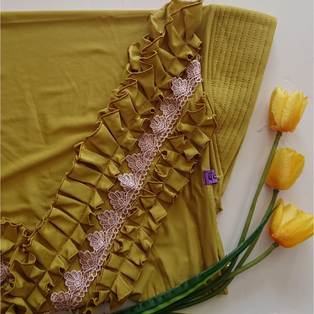 Jilbab Instan Rempel Gotik Prada Premium/Hijab Harian Rempel Depan Jersey Super Premium Daura-Lemon