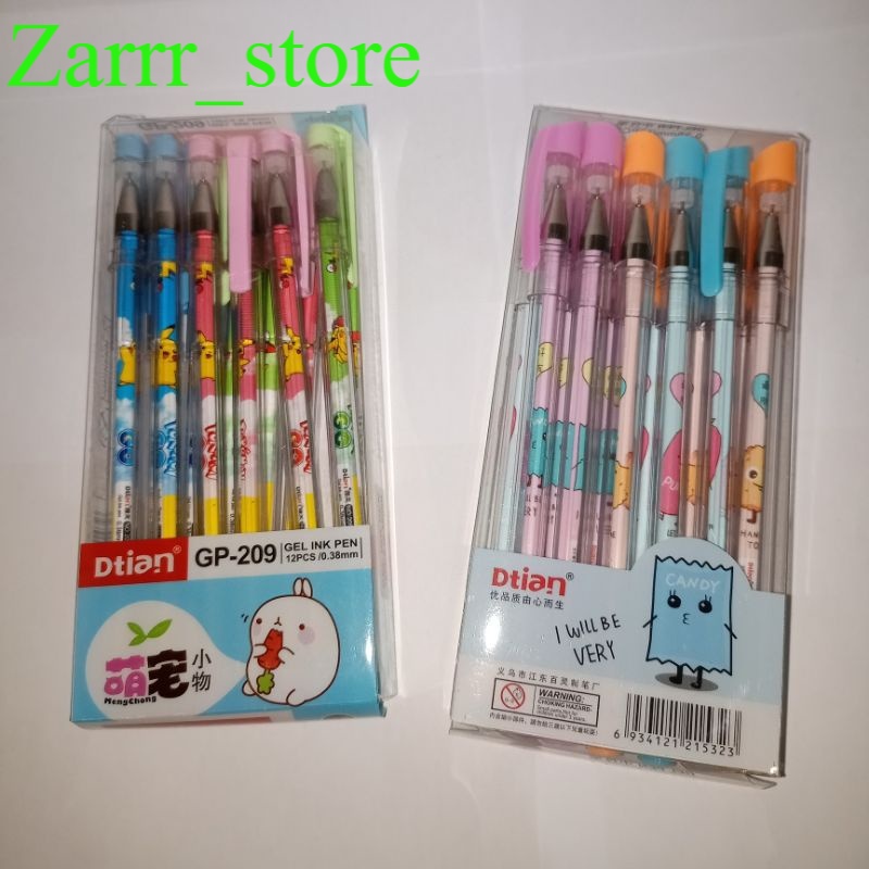 

12 PCS 1 LUSIN Pulpen Karakter Lucu Dtian 0.38 mm Gel Pen Karakter Lucu