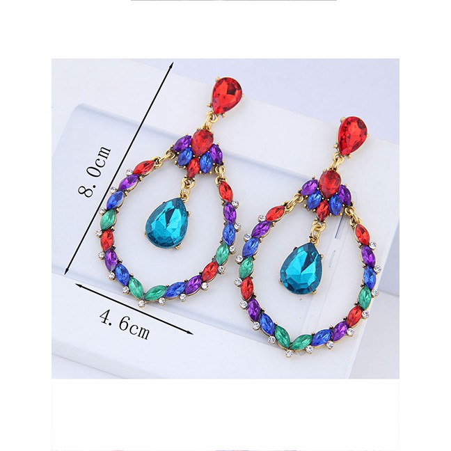 LRC Anting Tusuk Elegant Full Diamond Design Waterdrop Shape Earrings A57057