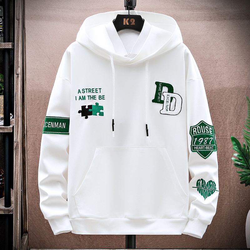 Hoodie Pria Bordir Handuk Sulaman Sweater Kaos Hoodies Lengan Panjang Bahan Polyester W22731A