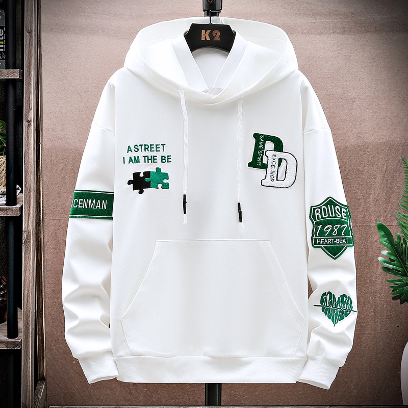 Hoodie Pria Bordir Handuk Sulaman Sweater Kaos Hoodies Lengan Panjang W22731