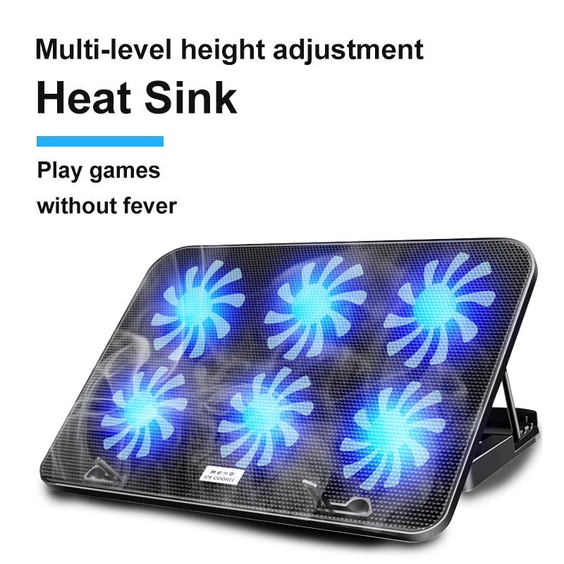 COD Cooling pad Pendingin Kipas Laptop Portable Aluminium Portable 6 Fan Adjustable Height