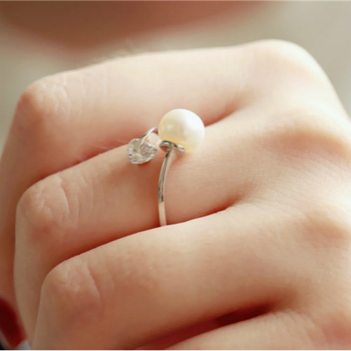 Love Heart Zircon Simulated Pearl Open Rings For Women Bijoux Fashion Adjustable Jewelry