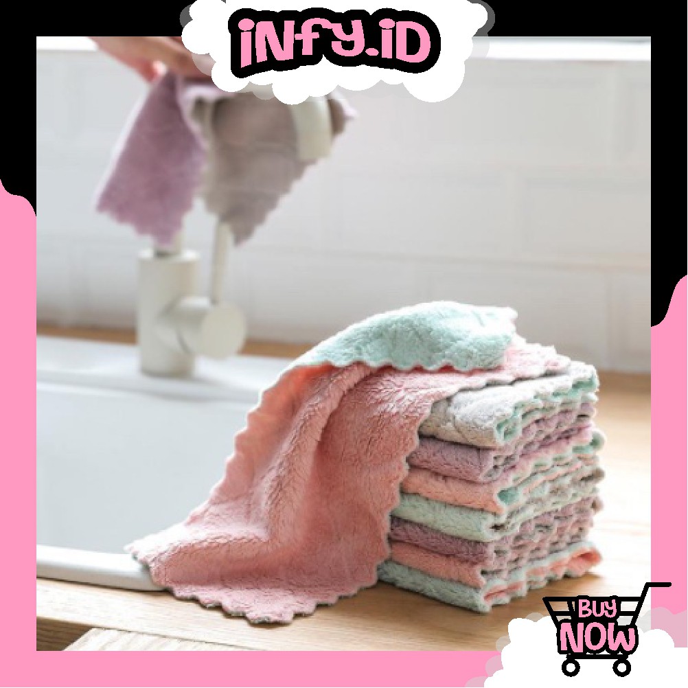 INFY - Kain Lap Cuci Piring Anti Minyak Serbaguna Bahan Microfiber Kain Lap Serap Air Warna Random R302