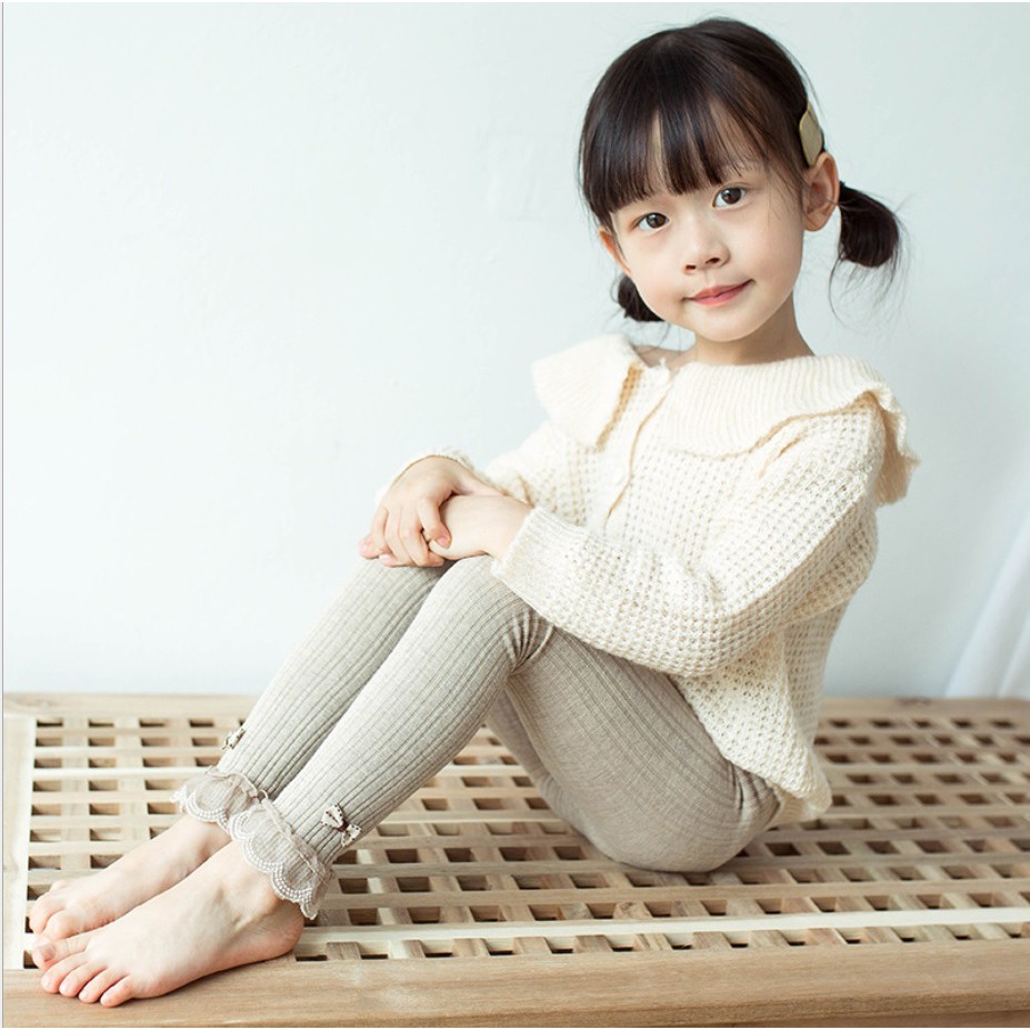 Legging anak import motif renda dengan pita kecil