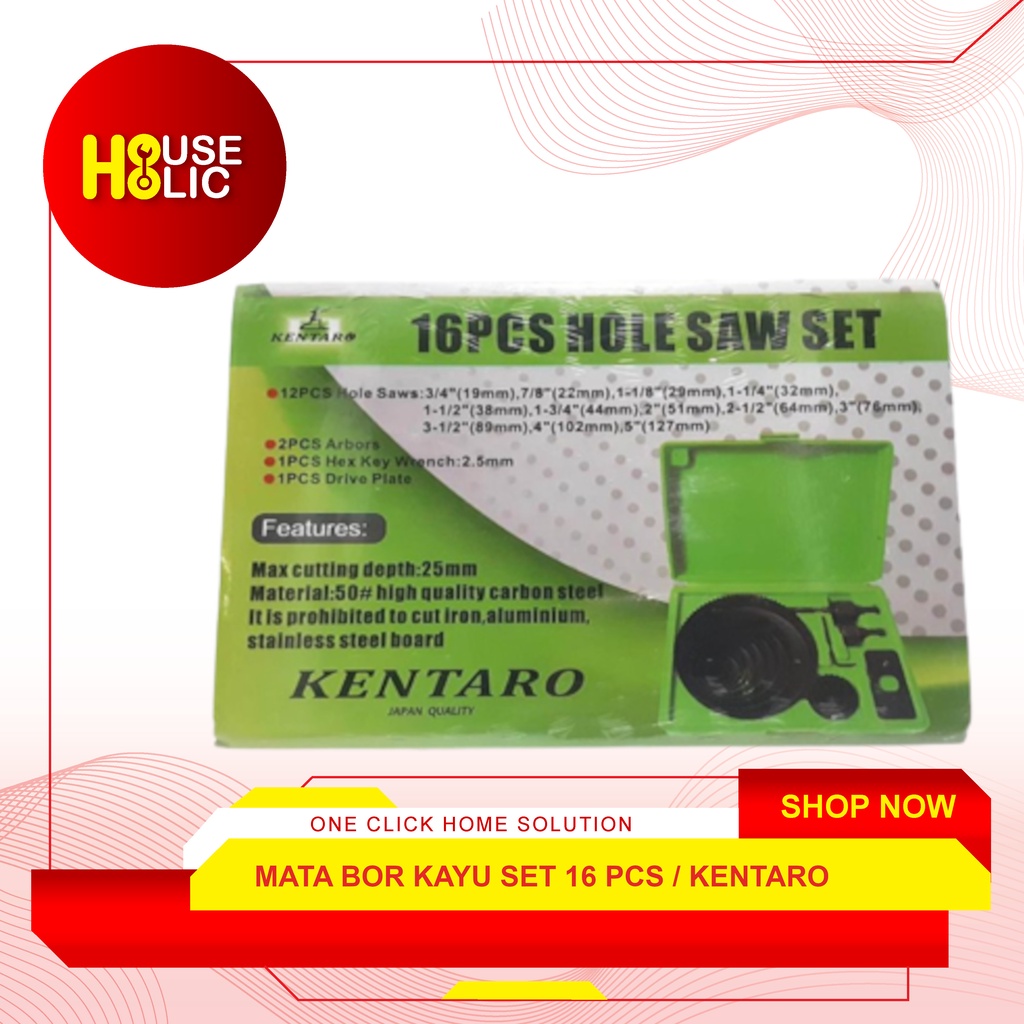 Holesaw Kit KENTARO 16 Pcs / Hole Saw Mata Bor Pelubang Kayu