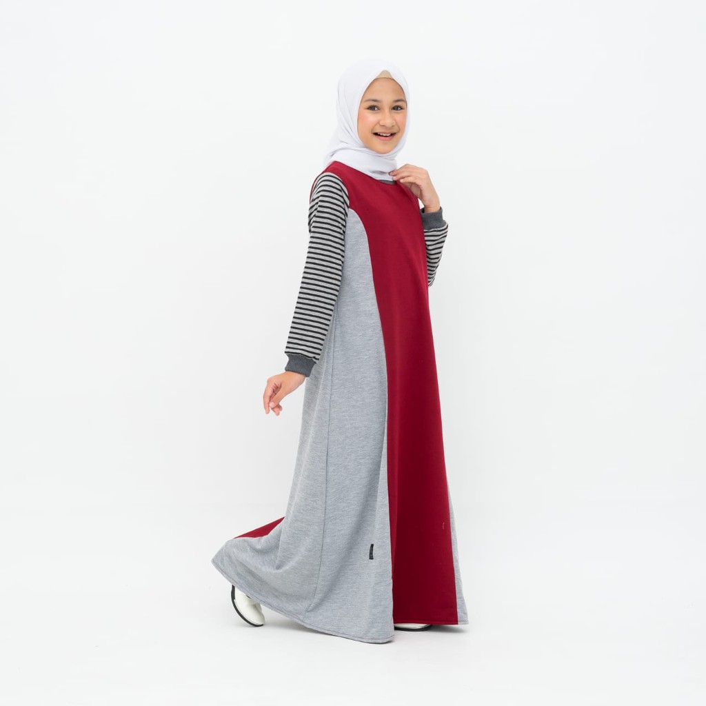 Applekidz Gamis Anak Perempuan Tanggung Eva Line Cut Maroon-2