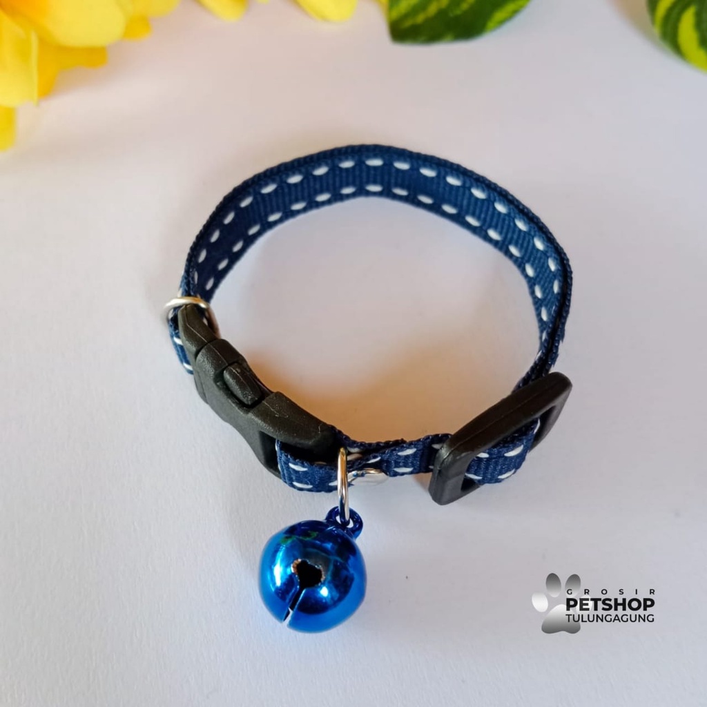 Kalung Kucing 1 Lonceng Motif Bintik 14mm Bahan Tebal