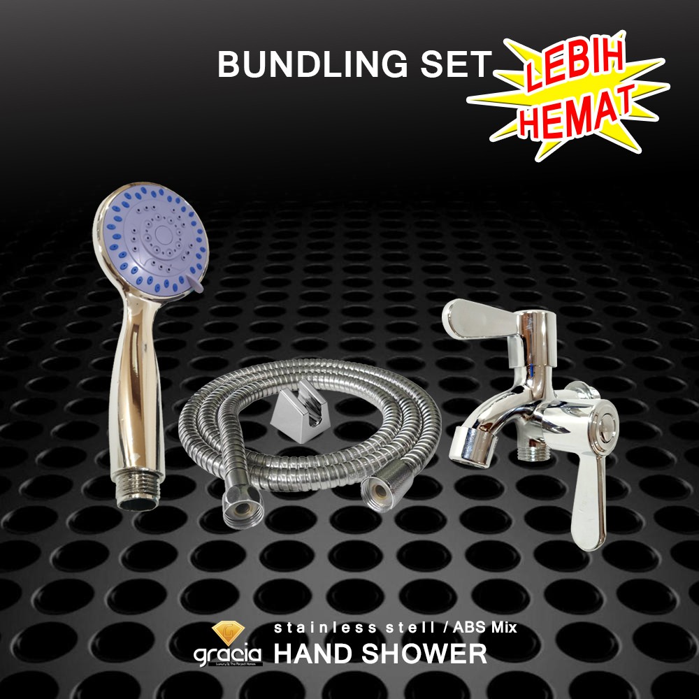 Paket SET Shower Mandi Kran 1/2 Inch Handshower Murah Kran cabang 2733 + shower 05 Tinggal Pasang