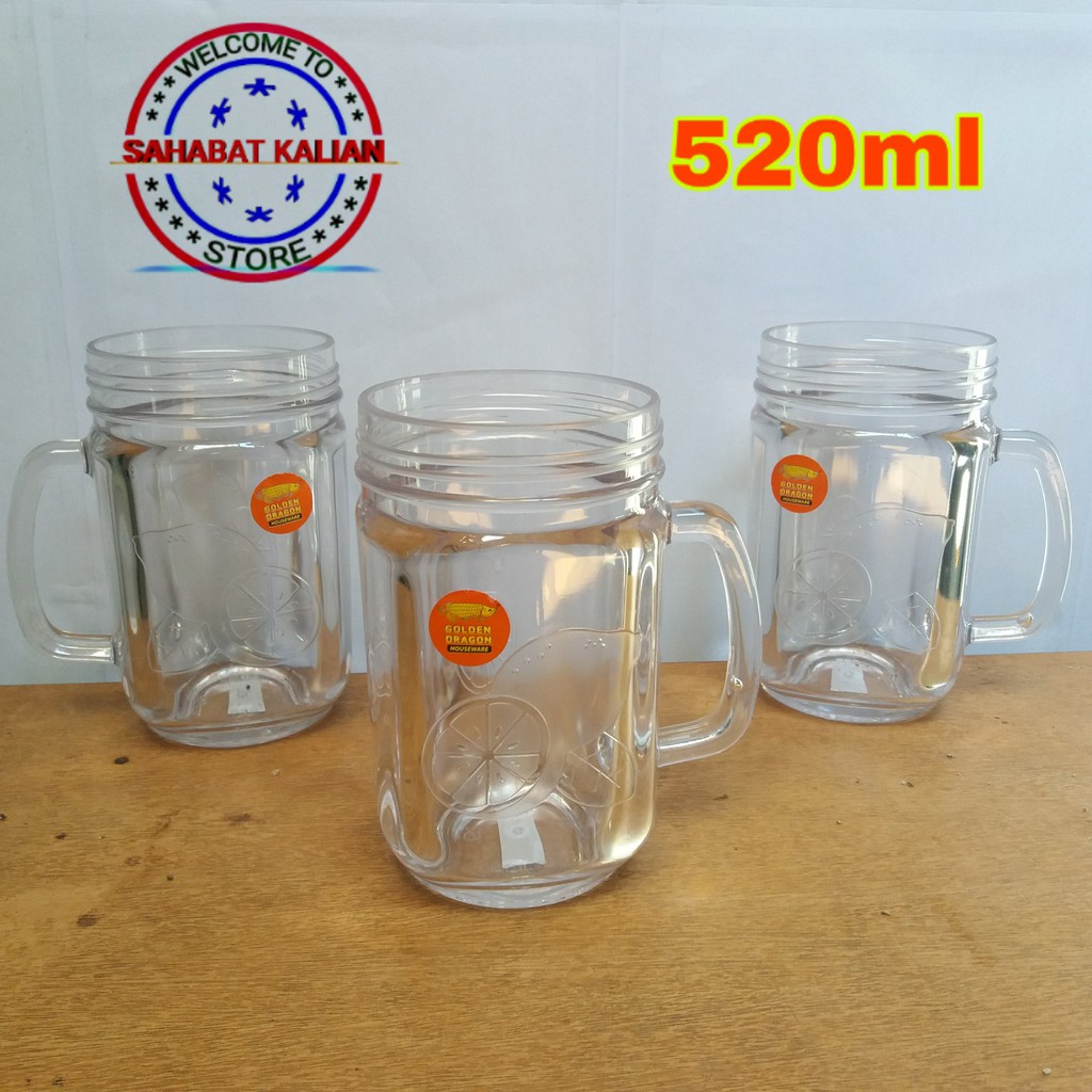 (6 PCS) GELAS JAR PLASTIK GOLDEN DRAGON 860 520ML