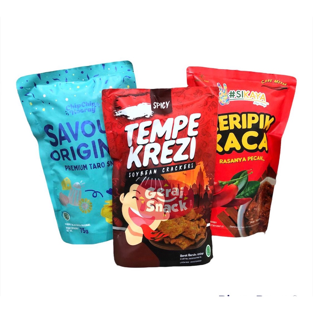 Bundling 3 - Tempe Krezi Spicy - Talas CCH Original - Keripik Kaca Sikaya Cabe Merah