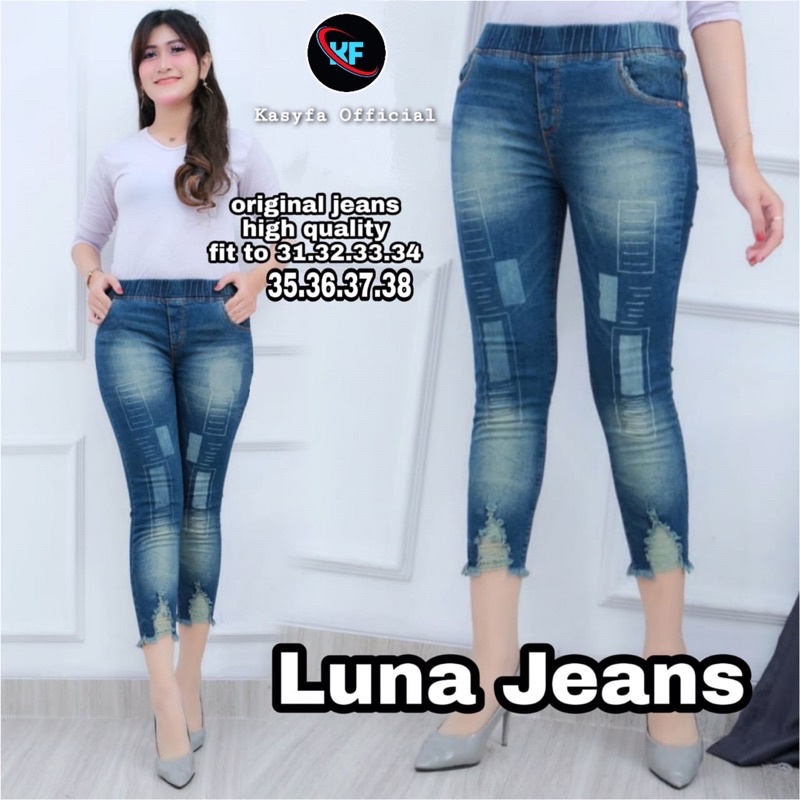 LEXY CELANA JEANS SOBEK 7/9 LASER KOTAK // LESLAR JEANS LEGGING FULL KARET