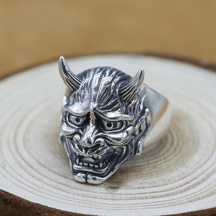 Cincin Model Terbuka Desain Topeng Prajna Tengkorak Gaya Punk Vintage Untuk Pria