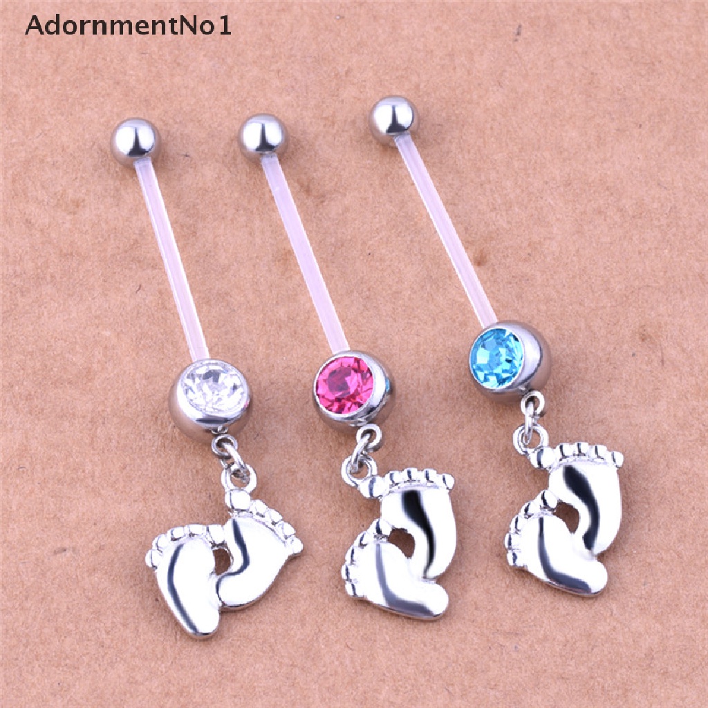 (AdornmentNo1) Anting Tindik Perut / Pusar Flexible Motif Telapak Kaki Bayi Untuk Wanita Hamil