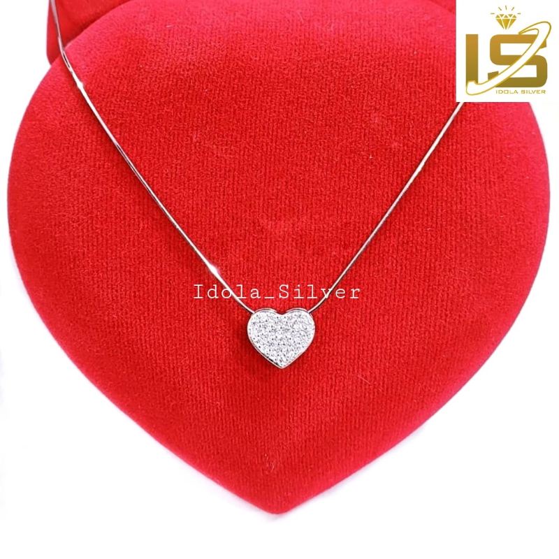 KALUNG PERAK ASLI SILVER 925 LAPIS EMAS PUTIH MODEL + LIONTIN LOVE LANGSUNG - PERHIASAN PERAK WANITA