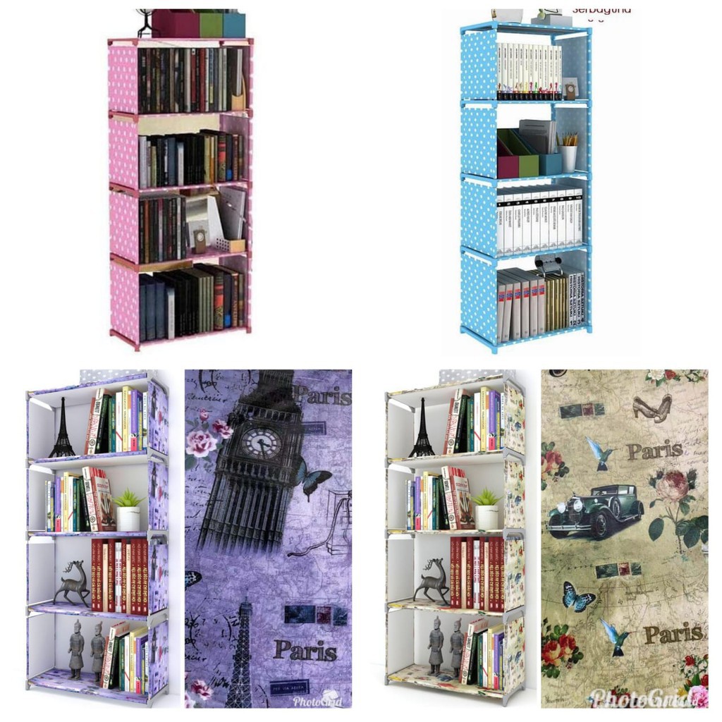 RAK BUKU 5 tingkat 4 susun kain portable Tempat RAK BUKU 5 tingkat 4 susun kain portable Tempat