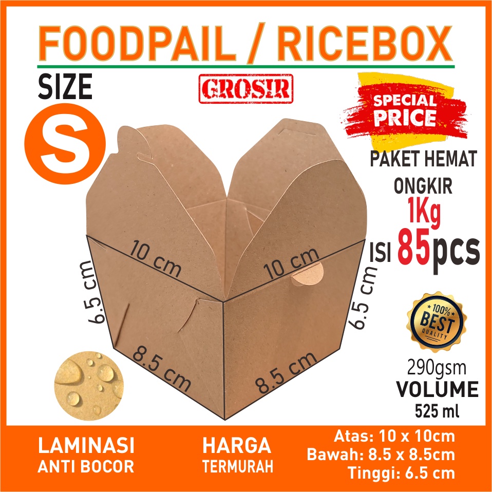 RB Food Pail Paper Rice Box Paket 85 pcs Size S Lunch Box Kertas Dus Makanan Takeaway Kraft Laminasi