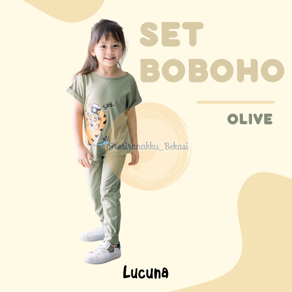 Setelan Anak Unisex Boboho Lucuna Warna Olive Size 1-5 Tahun