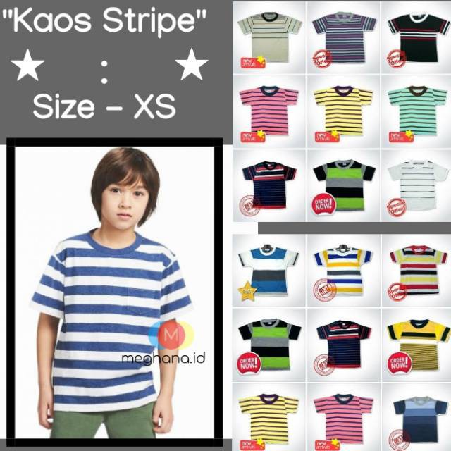 Baju Kaos Stripe XS 6-18 Bulan / Belang / Salur / Garis Anak Bayi Laki / Lengan Pendek Murah Grosir