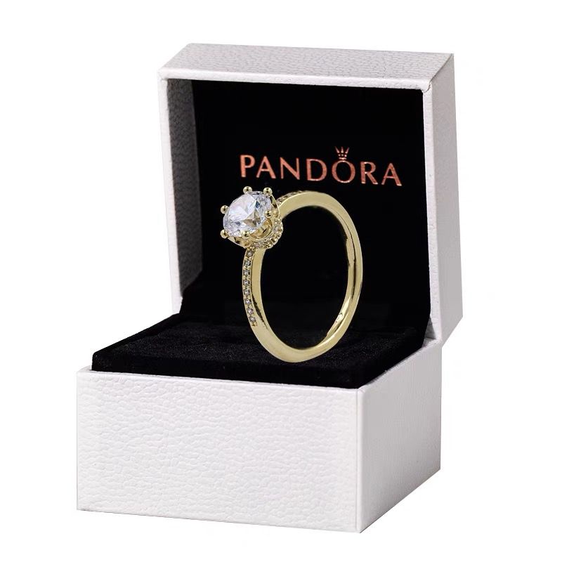 Pandora Cincin 925 Silver Gold 18K Bentuk Mahkota Aksen Berlian Cubic Zirconia Untuk Wanita