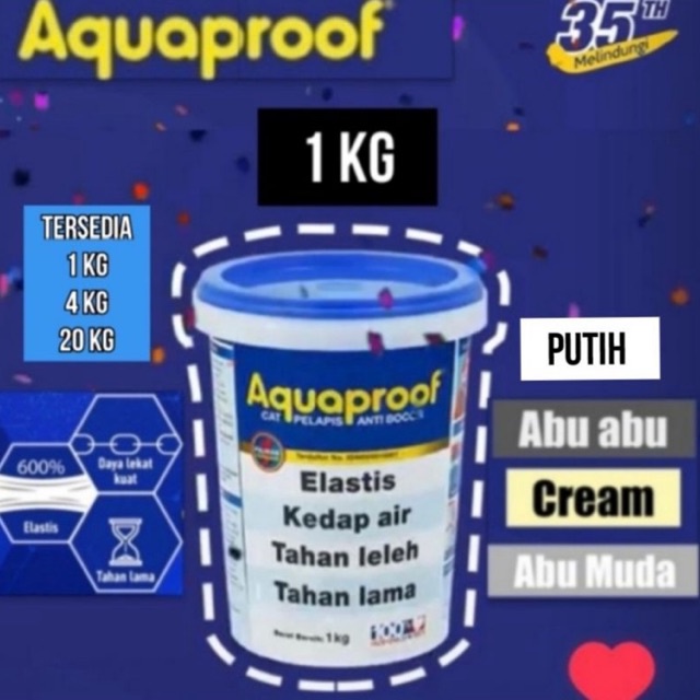 Aquaproof 1 kg Abu Putih Abu Muda Hitam Cream Terakota Elastex Waterproof Antibocor Aquaproof 1kg