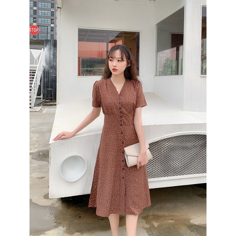 Dress Wanita Korean Style Dotty Polkadot Dress Korea Vintage Kpop Outfit Drees Korea Casual Korean O