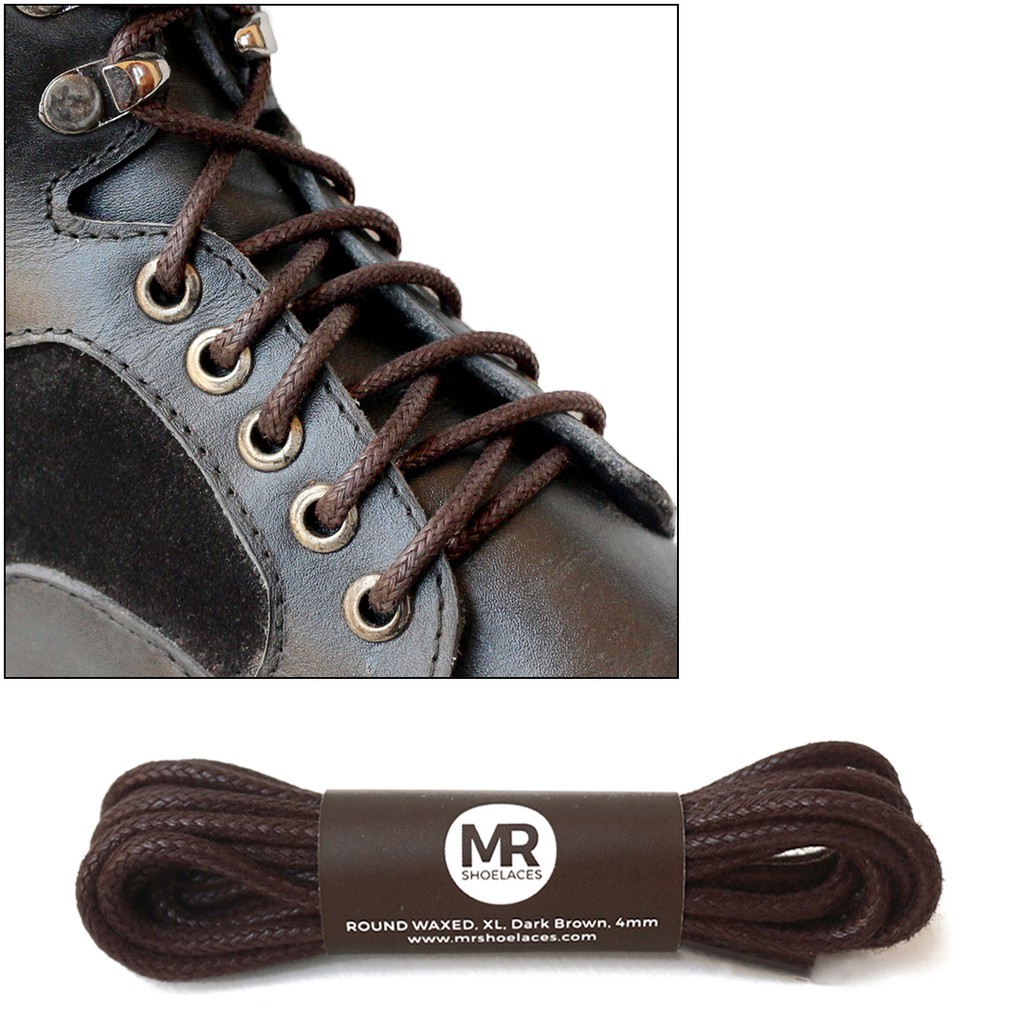 MR Shoelaces RB403 Dark Brown (Coklat Tua) Tali Sepatu Lilin Katun 4mm Bulat Round 70cm 80cm 90cm 100cm 120cm 150cm 200cm - Premium Shoelace