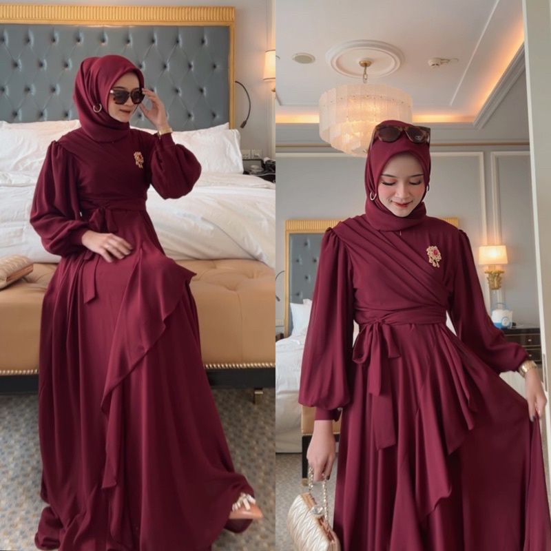 Meyhira Maxi Dress Gamis Ceruty Babydoll Premium Dress Muslim Kondangan Wanita