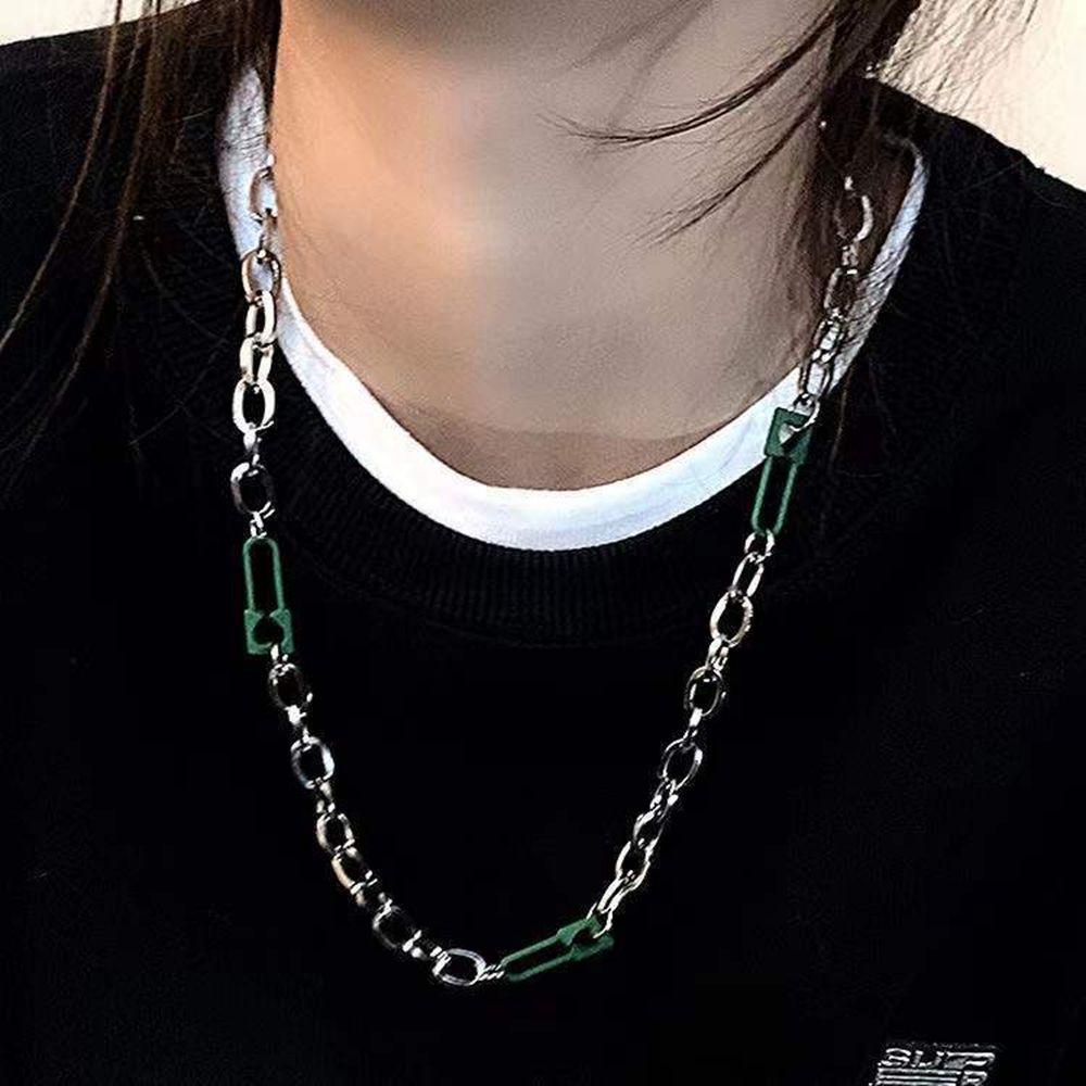 Mxbeauty Korea Style Kalung Unik Hip hop Geometri Pria Kalung Jahitan Hijau Pin Kalung