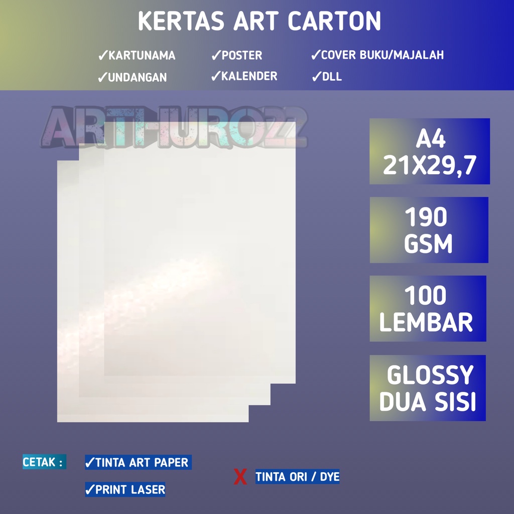 

Kertas art carton paper 190 gsm A4 isi 100 lembar/art paper 190 gram