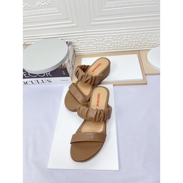 wedges heel wanita terbaru kekinian pesta LOUISDEAR wedges sendal kerut heel 5 cm W10