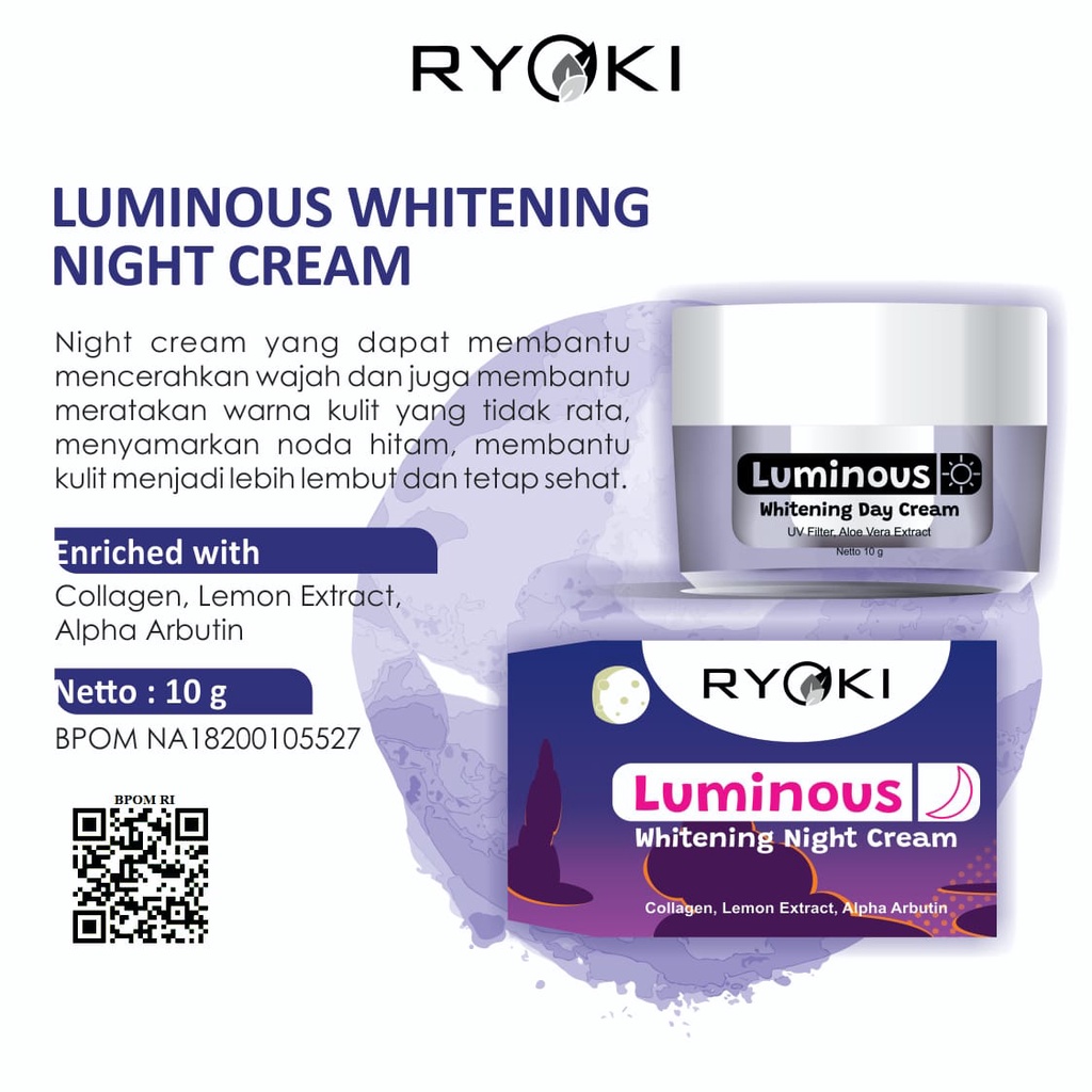 RYOKI Pemutih Wajah Alami Cream Malam 10gr Original Bpom Aman Murah Gratis Ongkir Bisa COD