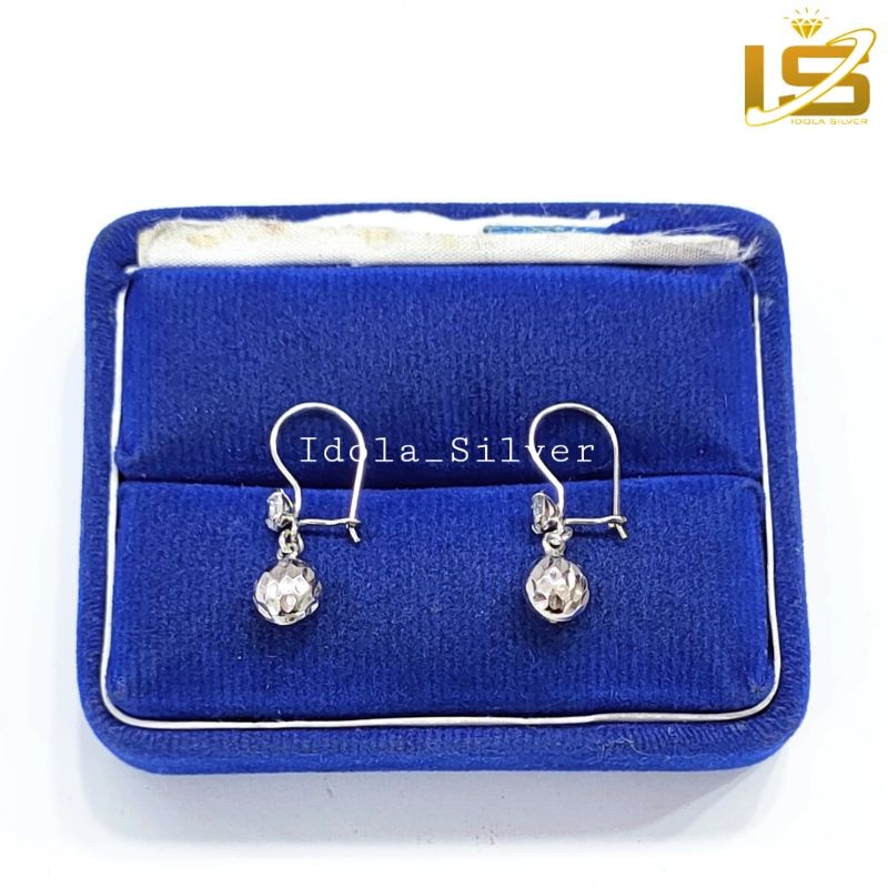 ANTING PERAK ASLI SILVER 925 LAPIS EMAS PUTIH MODEL AGOGO UKIR 1 PERMATA - PERHIASAN PERAK WANITA