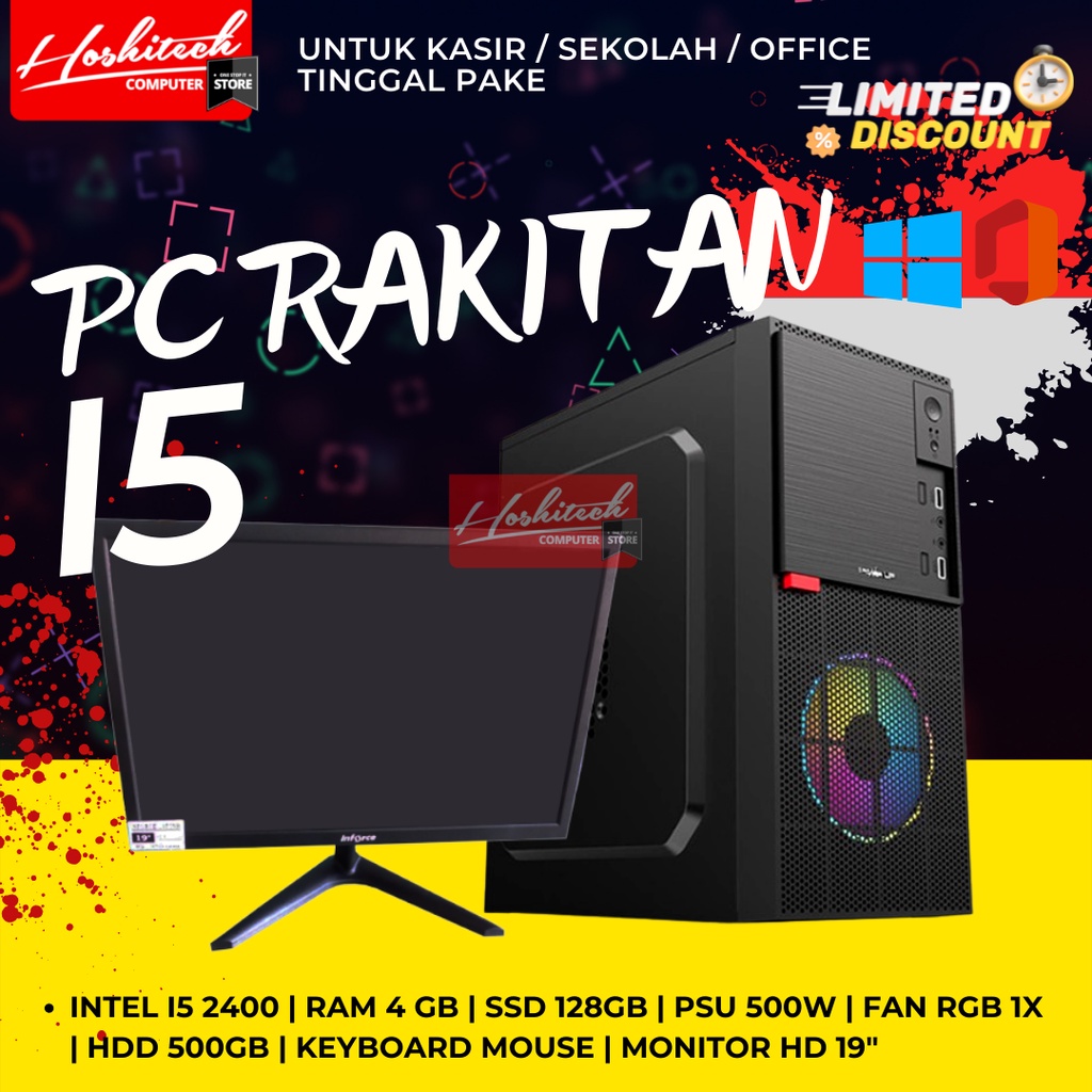 PC RAKITAN INTEL I5 MURAH RAM 4GB SSD128GB HD500GB MONITOR 19 INCH