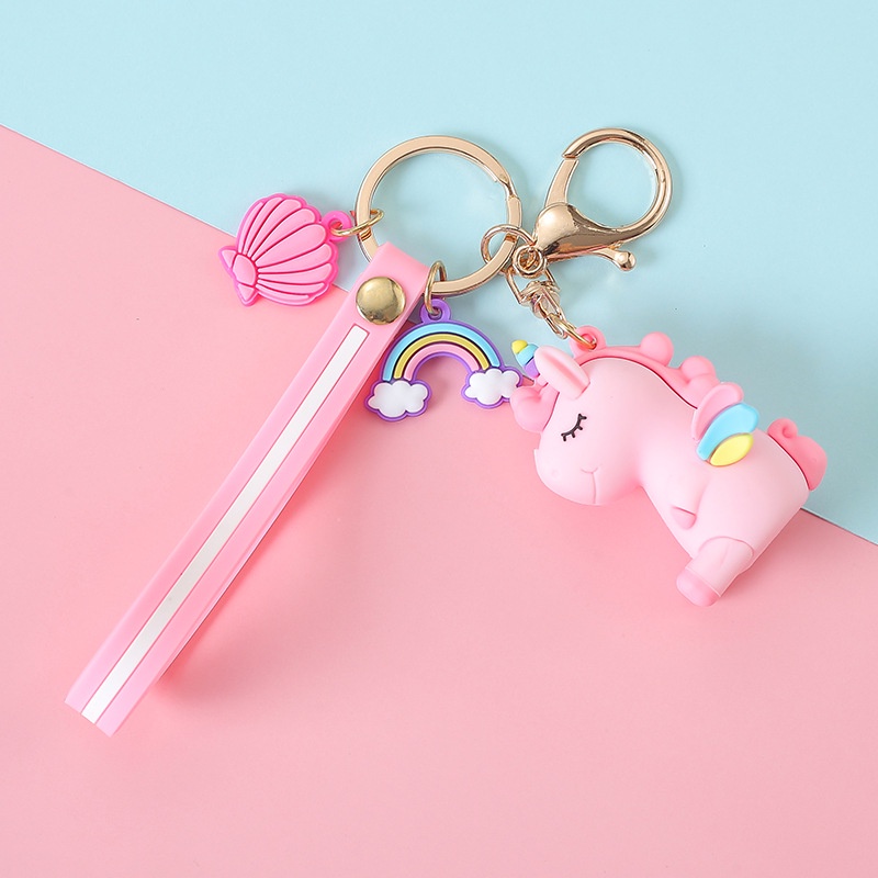 Creative Cute Unicorn Car Keychain Pendant Silicone Dinosaur Couple Bag Ornament