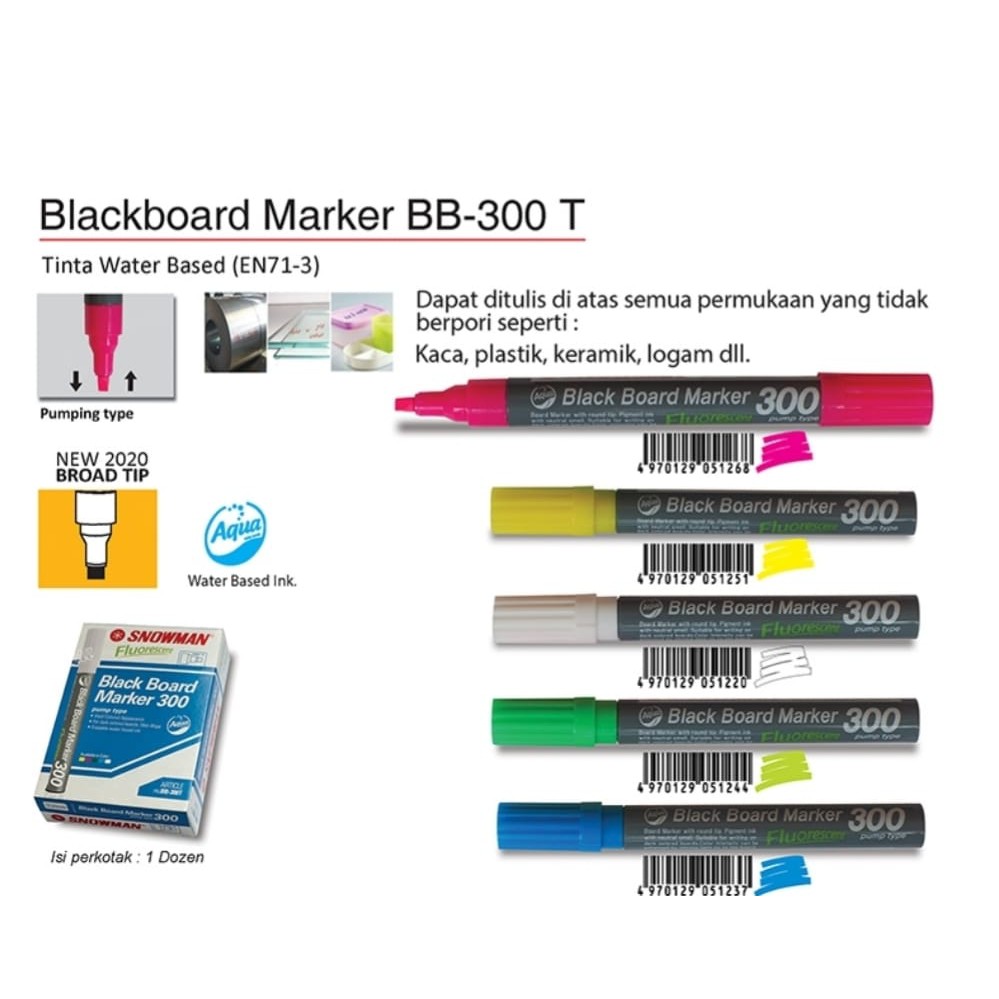 Spidol SNOWMAN BlackBoard Marker BB-300T per PCS