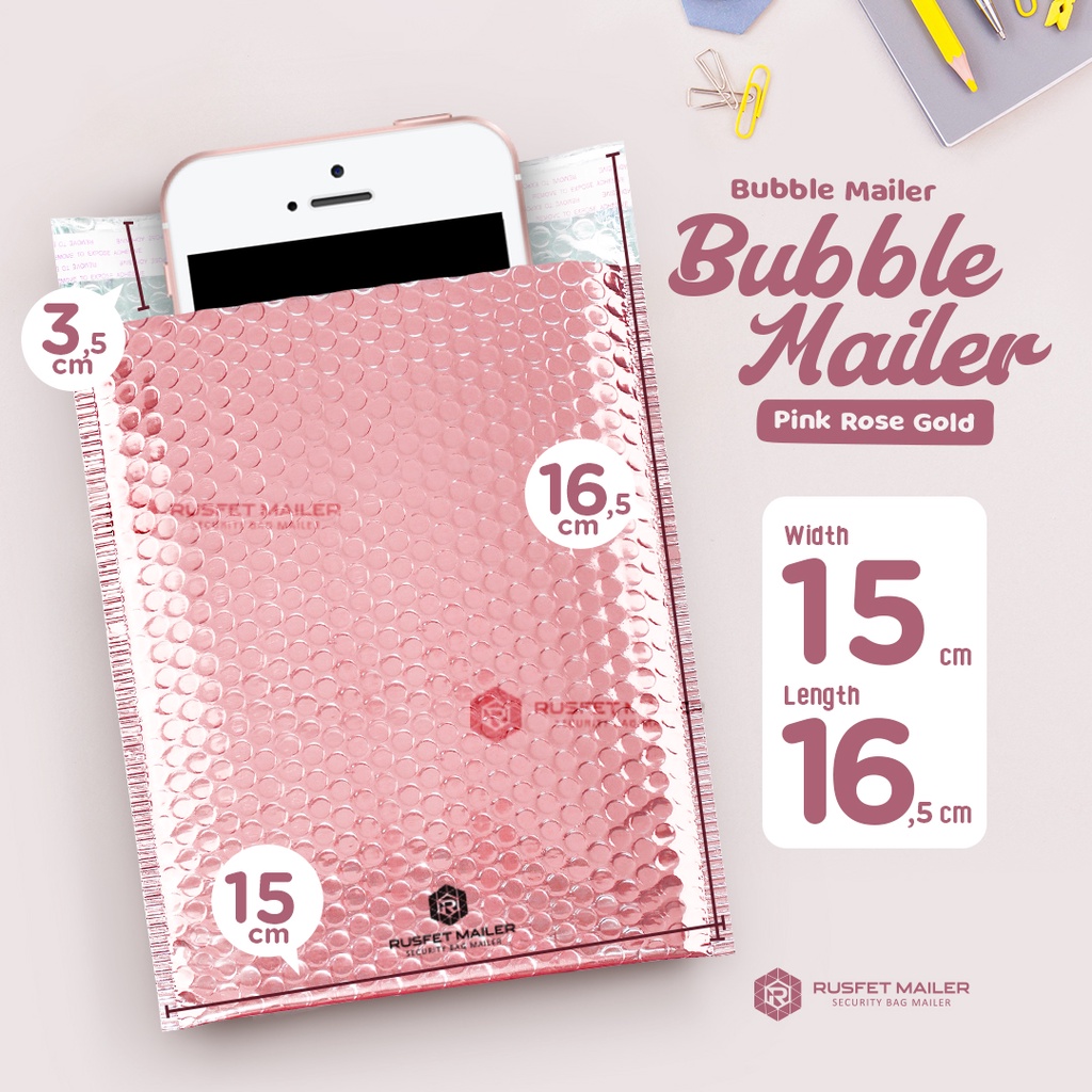 Amplop Bubble Mailer Pink Rose Gold 15x16 - Bubble Mailer Packing Murah Satuan