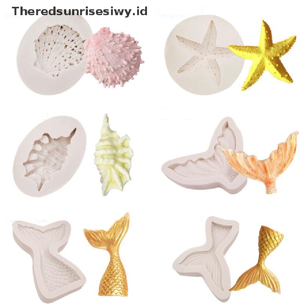 # Alat Rumah Tangga # Cetakan Fondant Bentuk Ekor Mermaid Kerang Bintang Laut 3D Bahan Silikon Untuk Dekorasi Kue