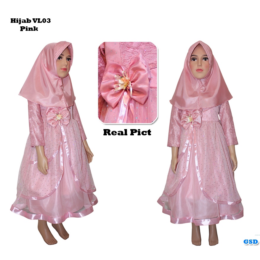 Hijab VL 01 - 04 KIDS/Promo Baju Dress /Dress Anak Ngaji /Pakaian Murah/Syari Anak + Hijab/Gaun Anak