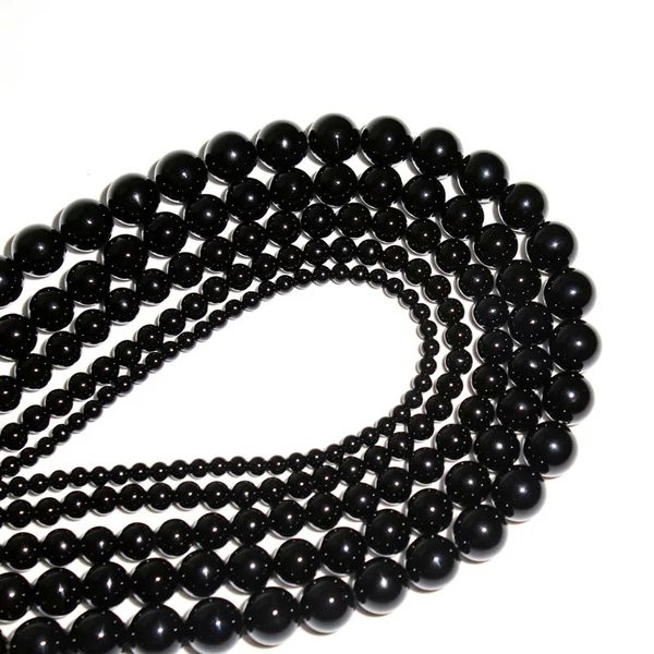 BATU NATURAL BLACK ONYX 8MM - BAHAN GELANG - KALUNG - TASBIH - AKSESORIS BATU ALAM