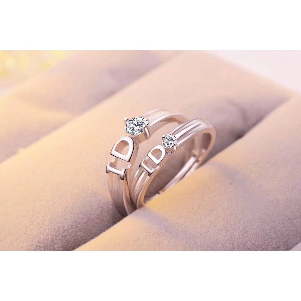 (Hello Girl)J01 Cincin Silver Huruf ID Diamond bergerak Pasangan Import