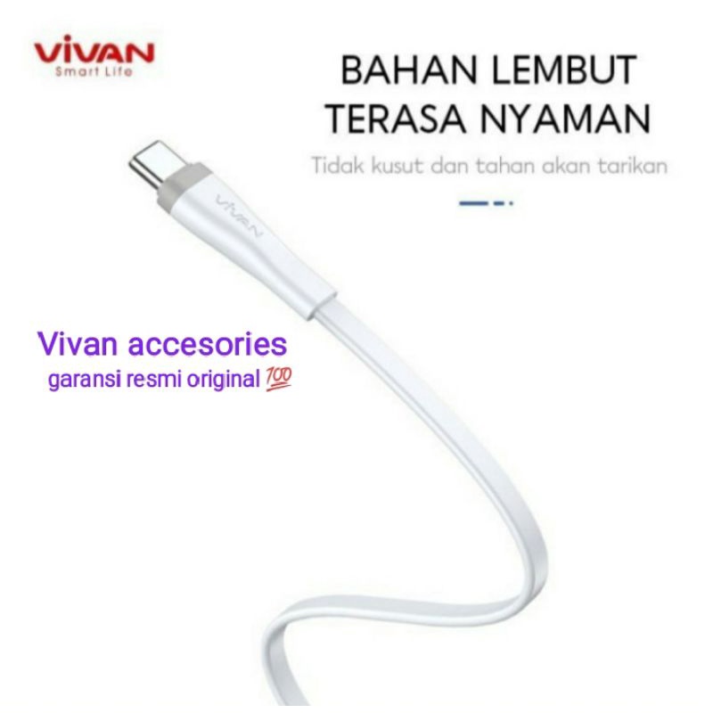 VIVAN SC200S 2,4A.200CM. Type-C Quick Charge SR Extended Protection Flat Design Data Cable WHITE