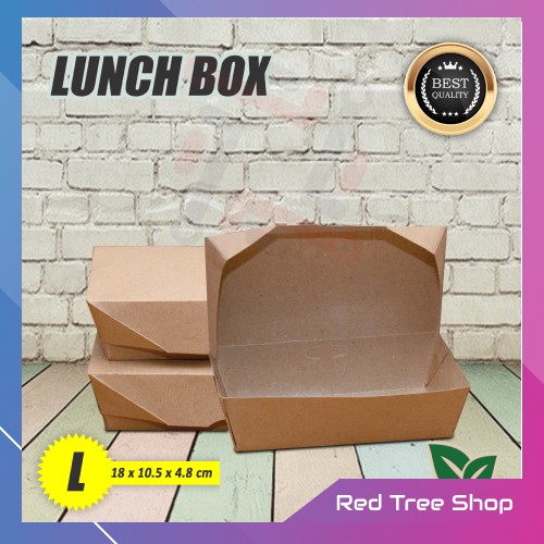 Lunch Box | Kemasan Kotak Makan Kraft | Coklat Ukuran L Besar | Packaging Tahan Microwave