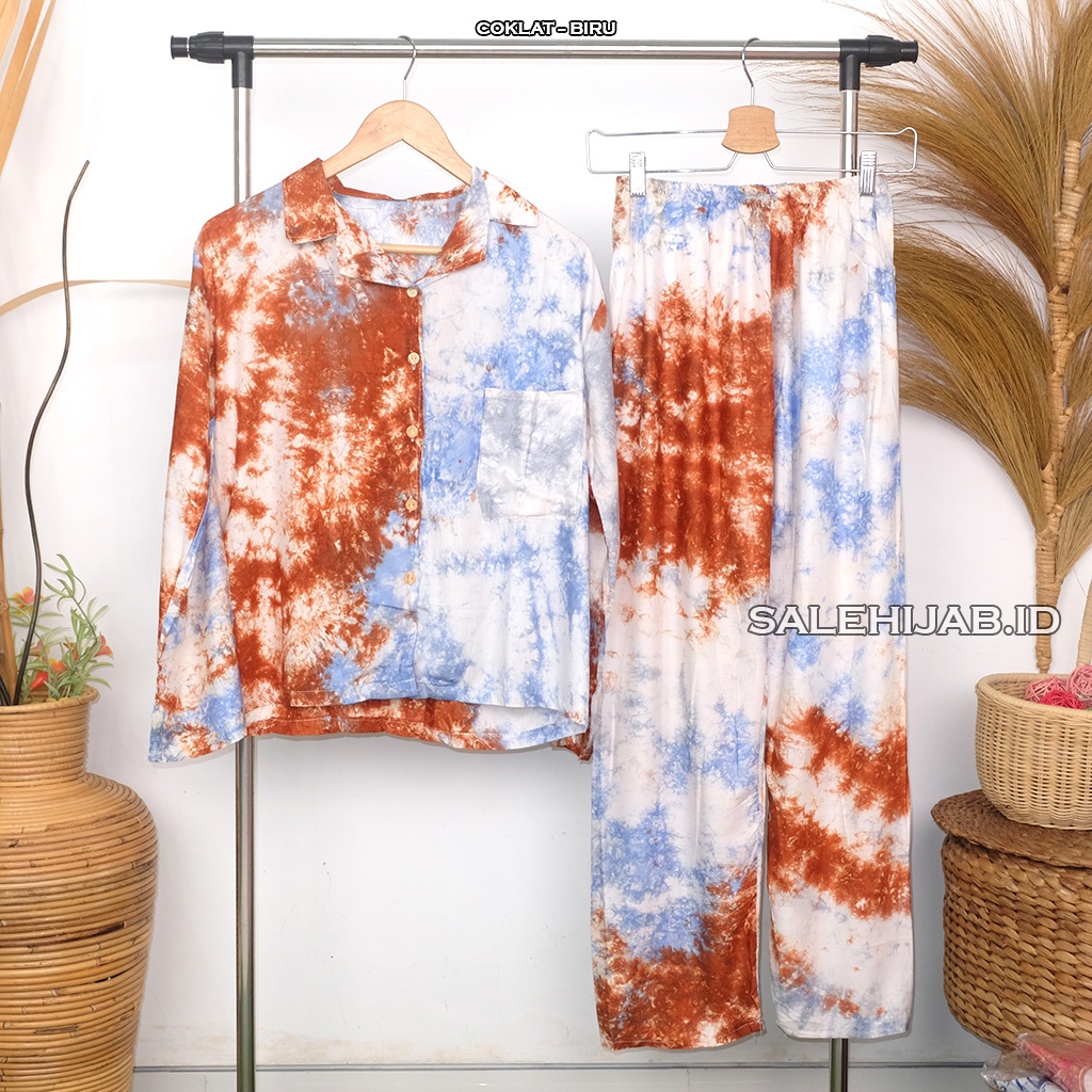 Setelan Baju Tidur Motif Bunga Sepatu / One Set Fashion Wanita Rayon Premium Kode T4 G4 G3 G2-G4 COKLAT-BIRU
