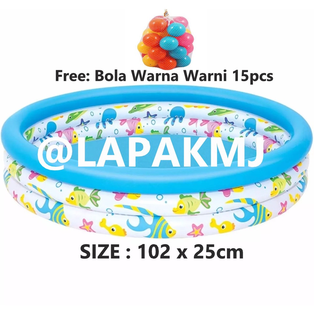 KOLAM RENANG ANAK BESTWAY 51008 PLUS BOLA biru putih 15PCS-KOLAM+BOLA15 RANDOM