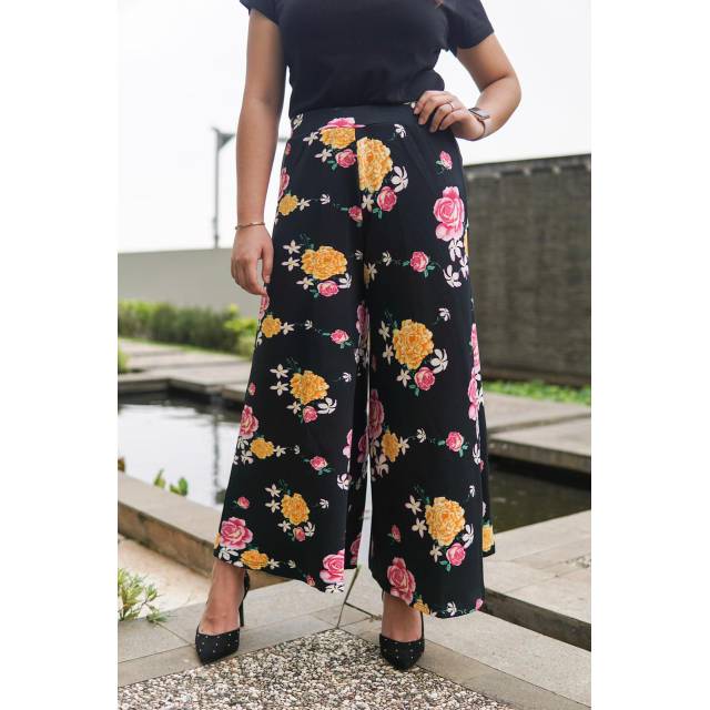 FIDELIS Kulot Klok Scuba Motif Bunga / CELANA PANJANG WANITA