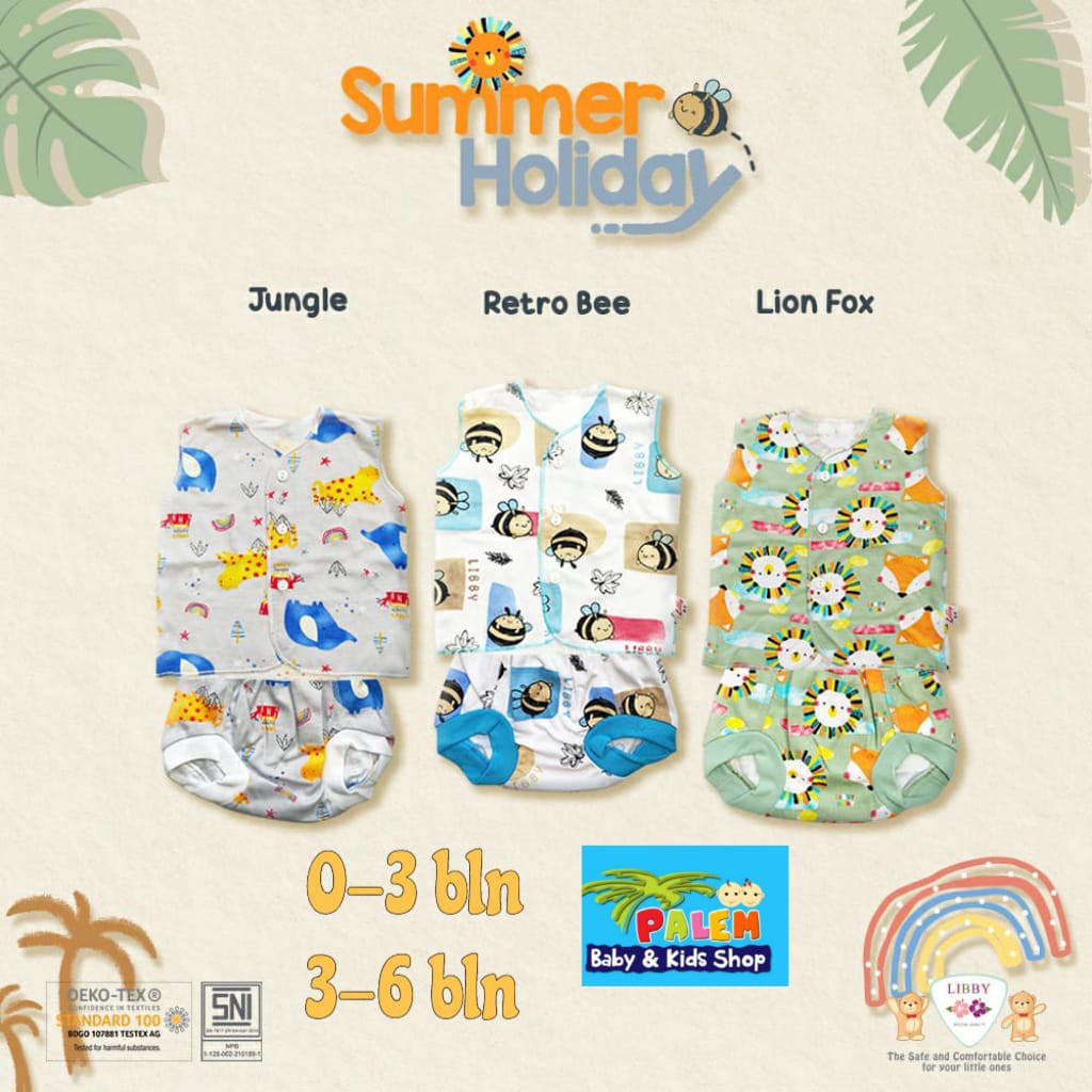 libby setelan baju kutung dan celana pop size newborn dan 3-6bulan isi 3pcs