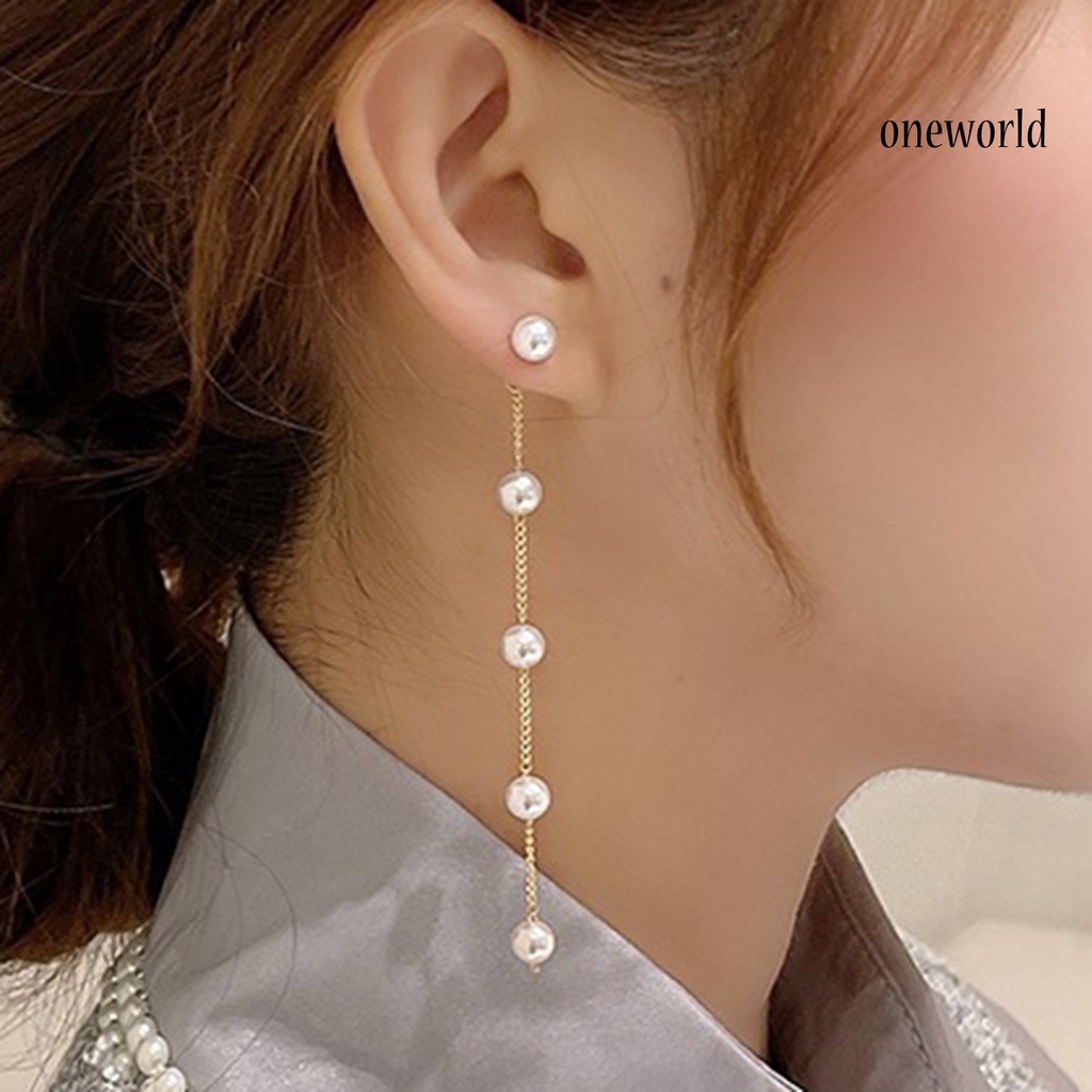 OW# 1 Pair Ladies Earrings Attractive Faux Pearl Earrings Charming Long Dangle Earrings for Daily Life