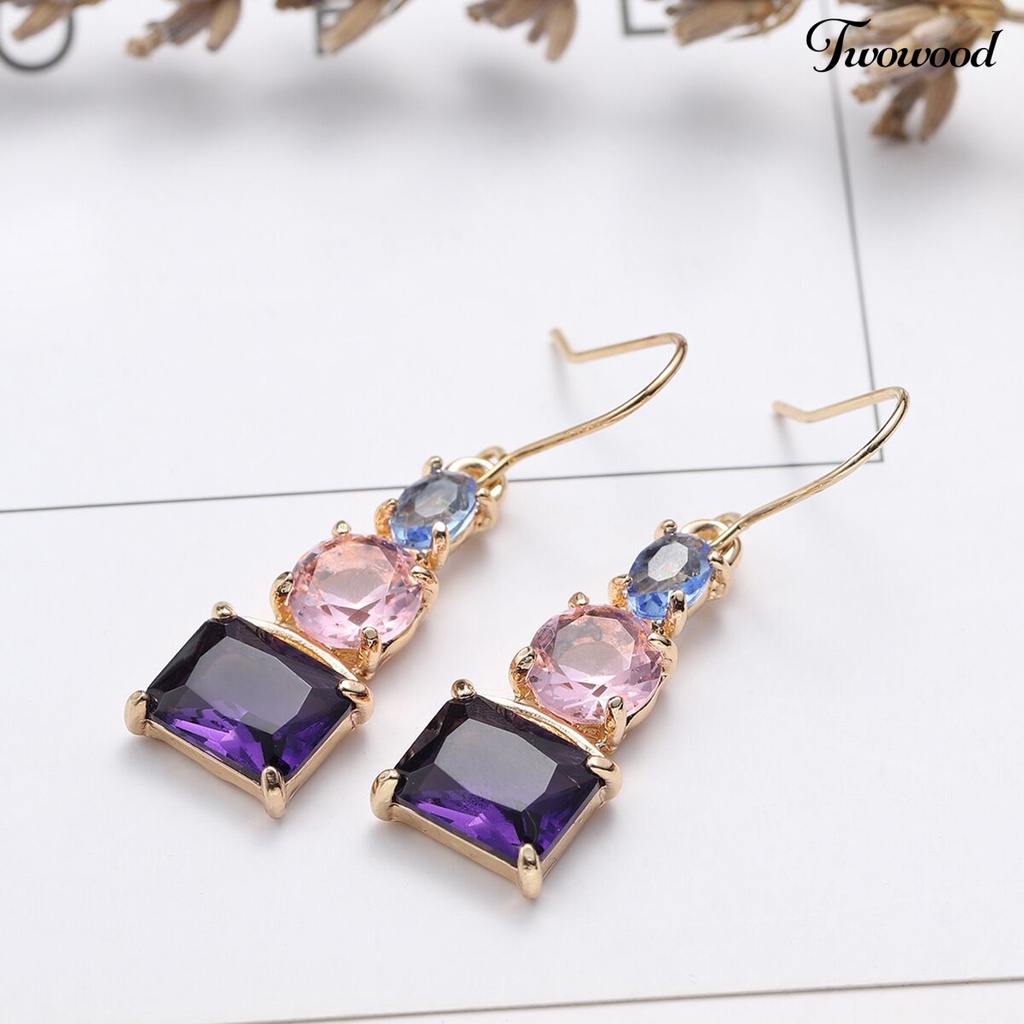 1 Pasang Anting Hook Cubic Zirconia Warna-Warni Untuk Wanita