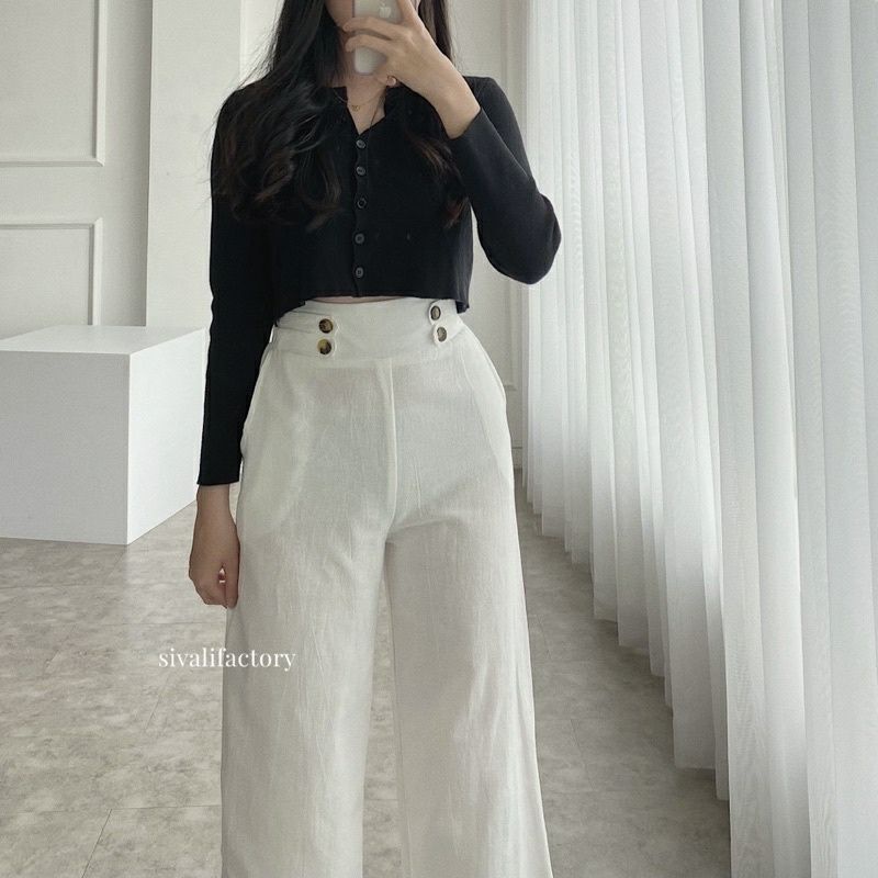 Celana Kulot Linen Highwaist 2238 - Linen Cullote Double Button - Linen PantsVariasi.Kancing